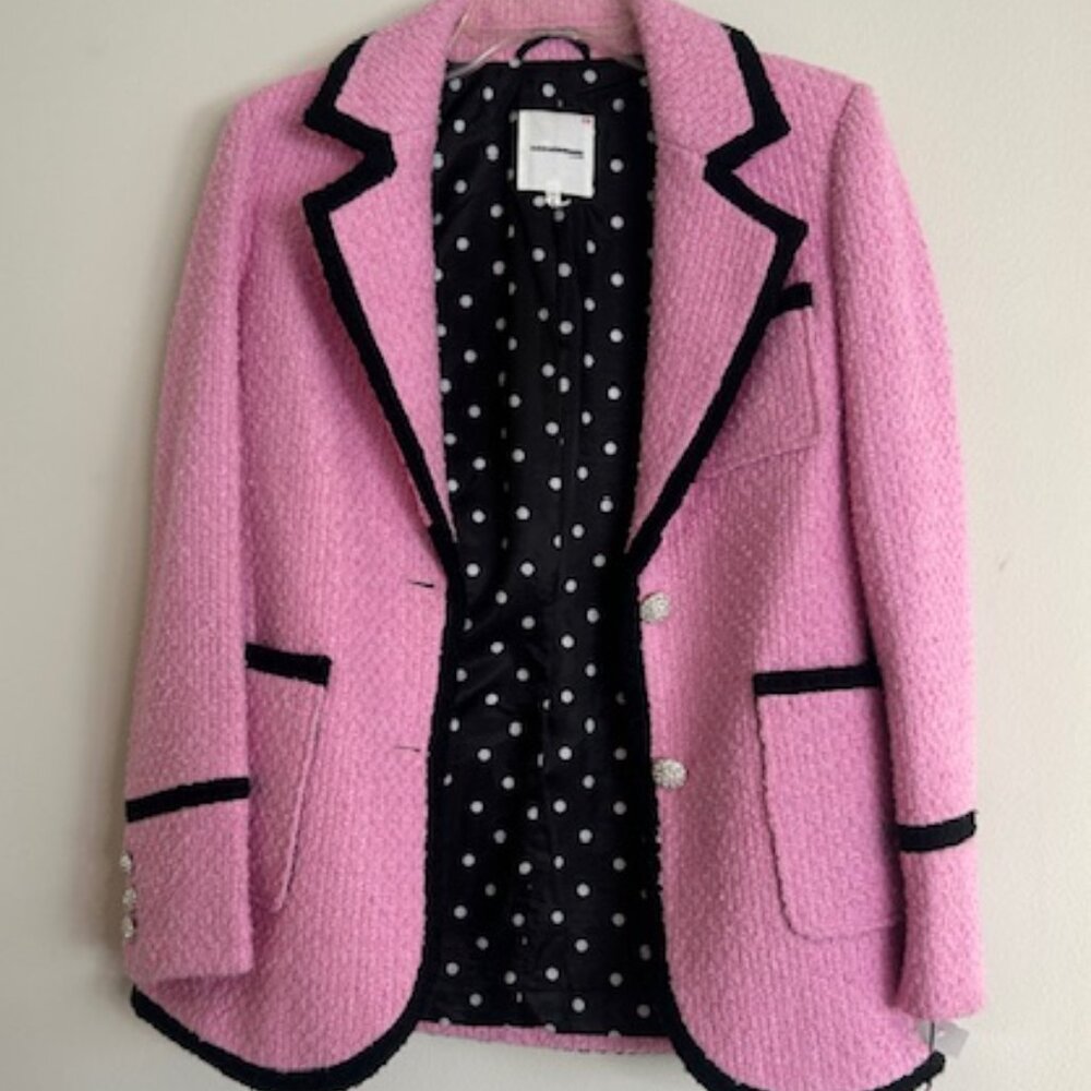 Anthropologie Avec Les Filles Contrast Pink Tweed Jewel Lined Blazer NWT - Picture 9 of 16